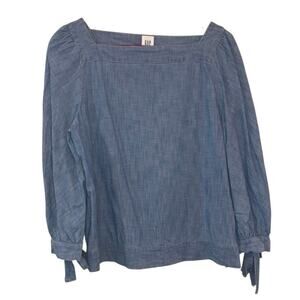 Gap Chambray Square‎ Neck Tie Sleeve Blouse Small Cottagecore Top